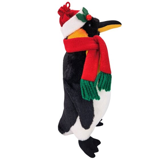Vintage Christmas Penguin King Plush Toy Scarf Santa Hat Holly 14" Sterling Inc. - Picture 5 of 9